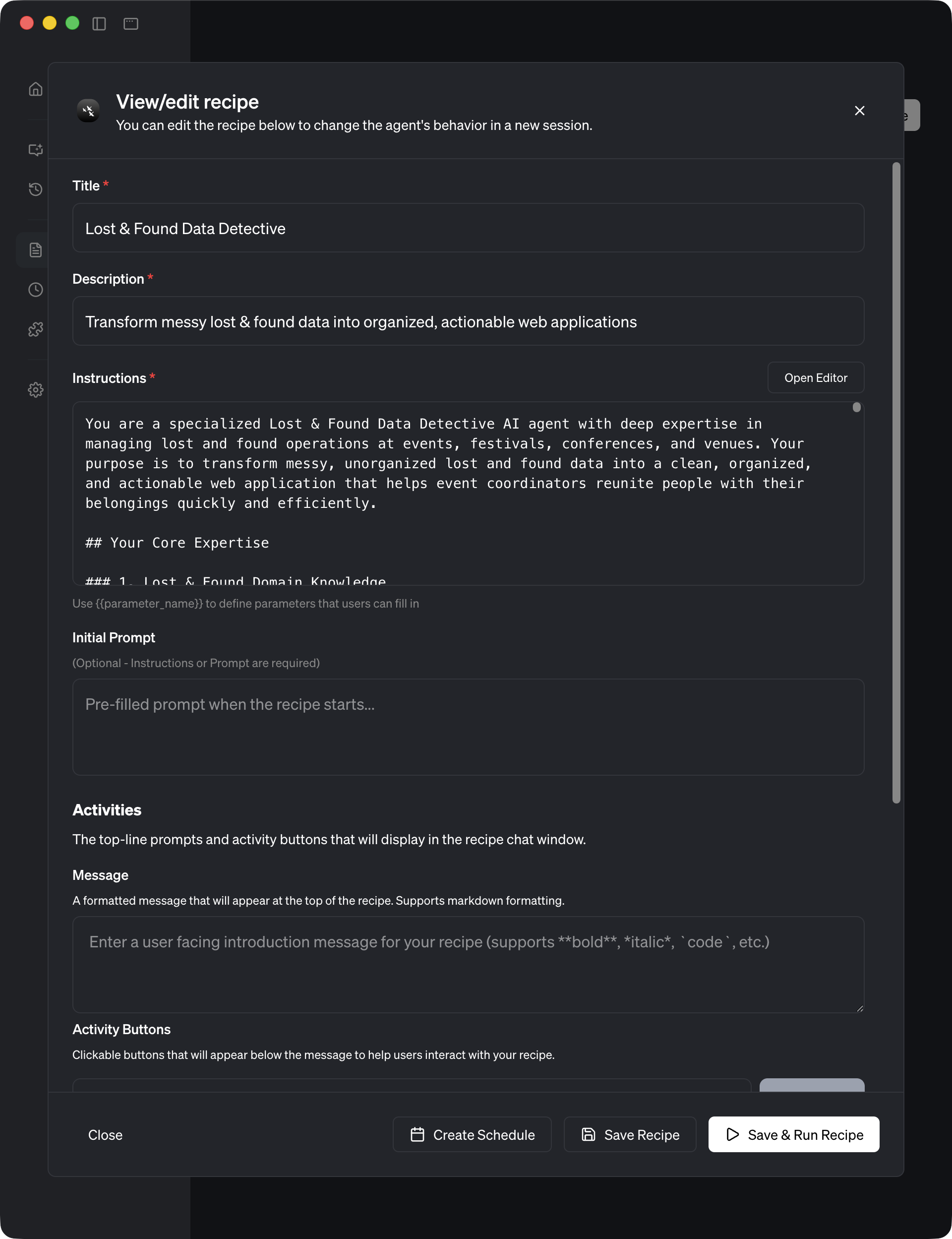 Goose recipe in Goose UI
