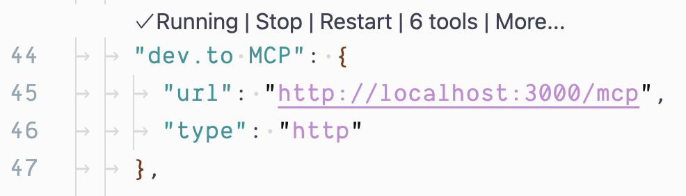 "dev MCP server settings in VS Code"