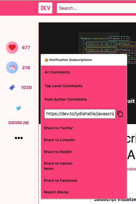 Screenshot of the old comment subscription feature