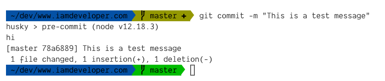 A Git pre-commit hook running in a terminal before a commit