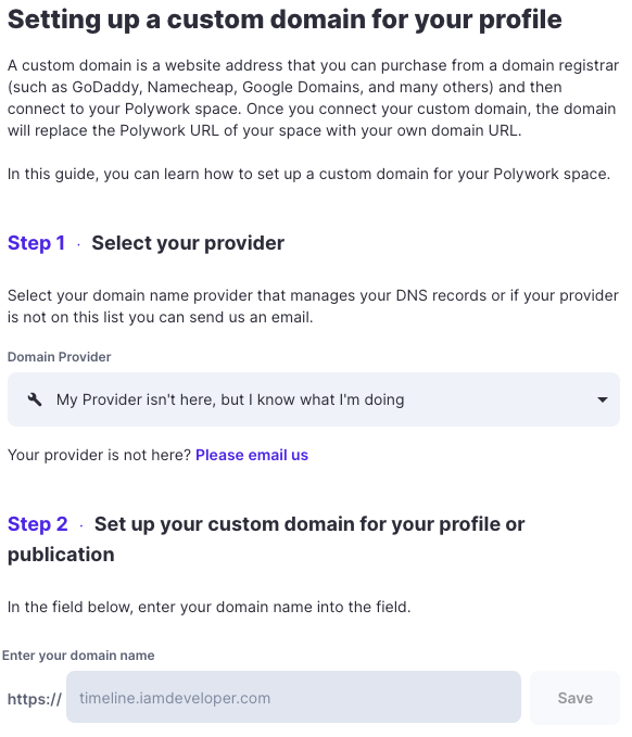 Polywork, set up a custom domain