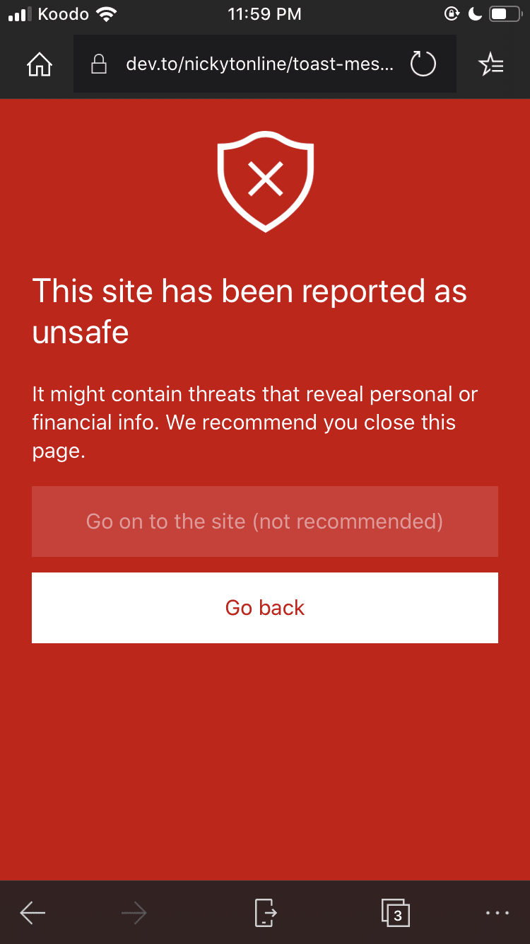 MS Edge on iOS reporting legitimate site as unsafe