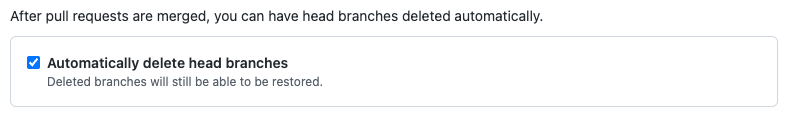 Automatically delete head branches checked in a GitHub repository's general settings