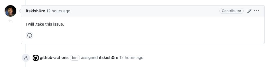 OpenSauced contributor itskish0re self assigning an issue by using the .take command
