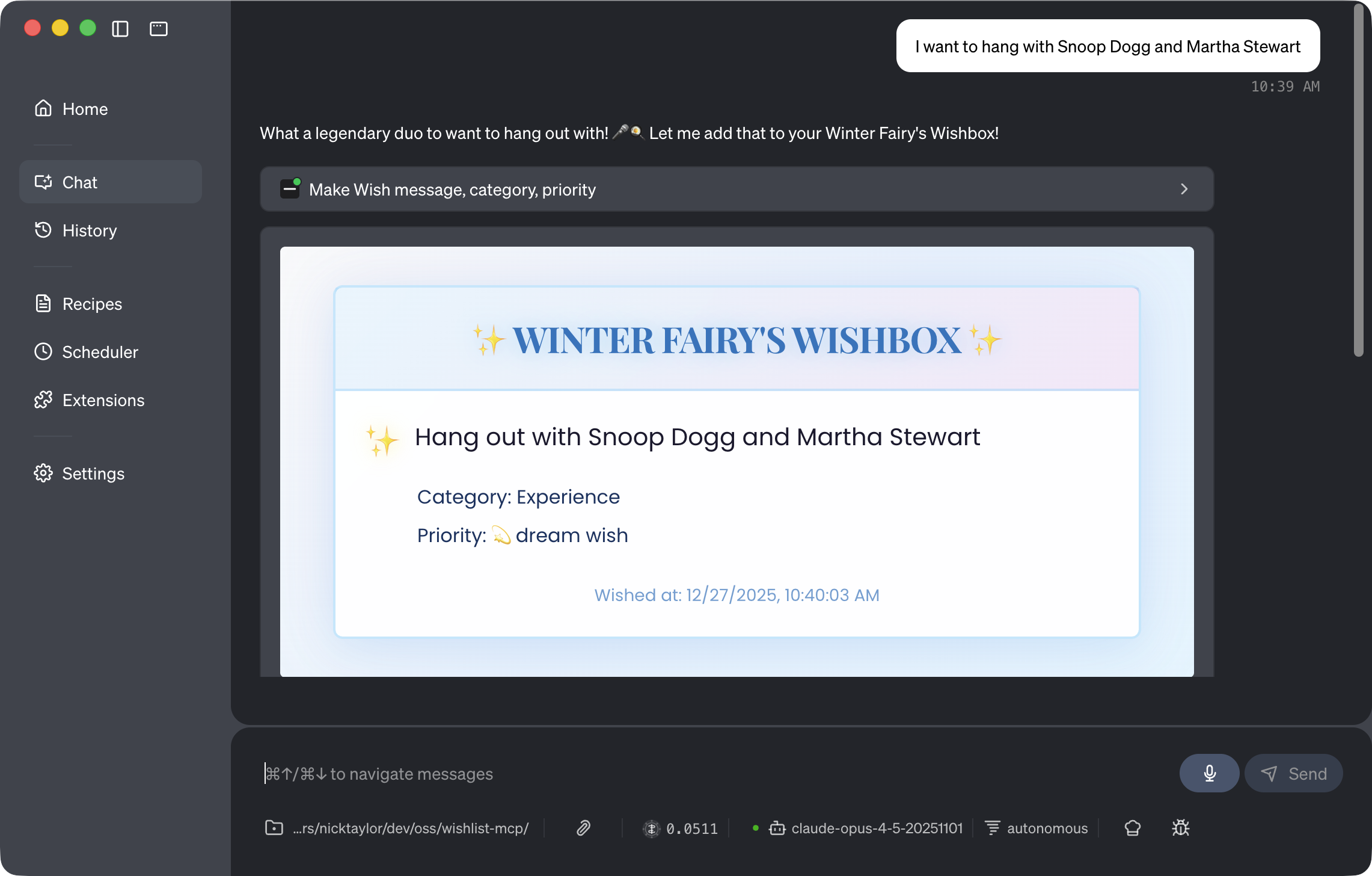 Asking the wishlist MCP server for a wish