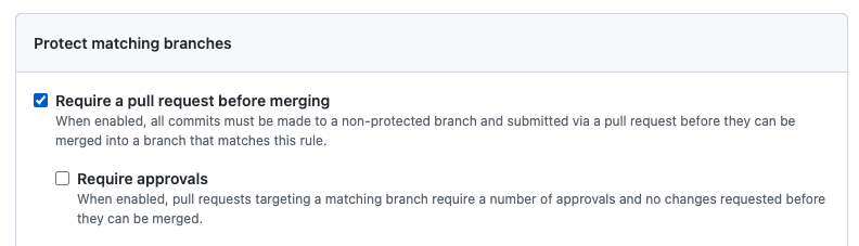 Pull request section of branch protection settings in a GitHub repository