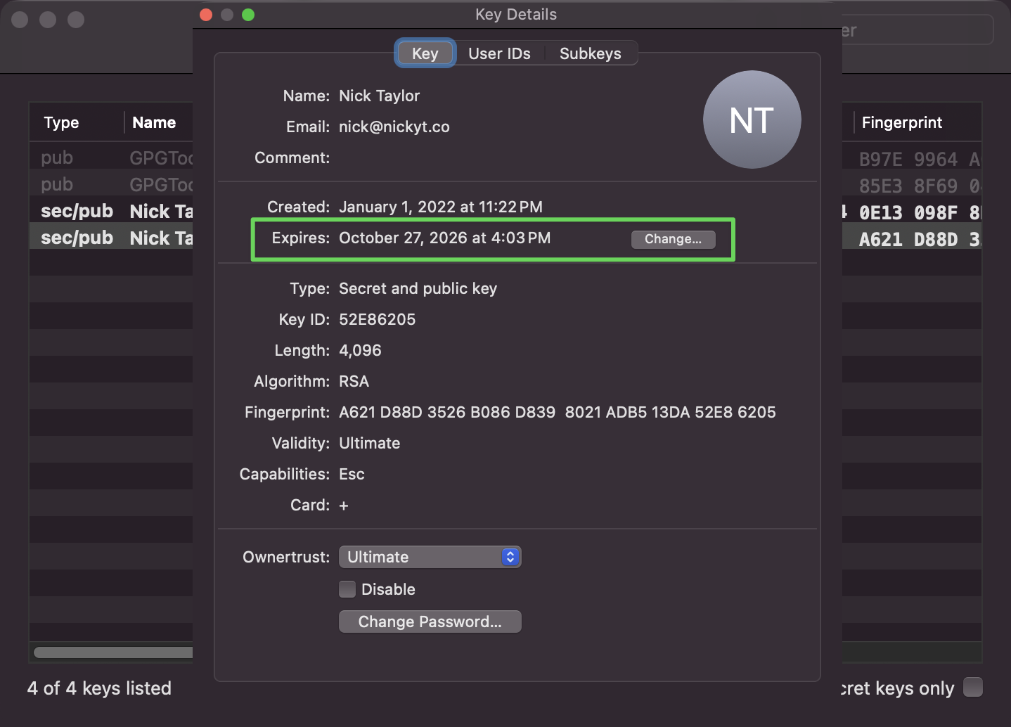Key dialog in gpg keychain