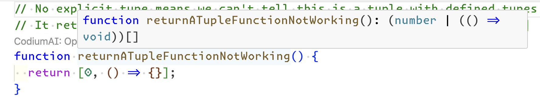 A TypeScript function returning a tuple even though the inferred type is not a tuple