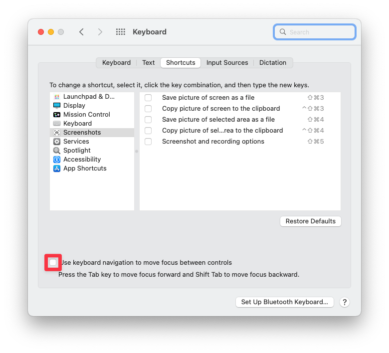 Keyboard settings in macOS preferences
